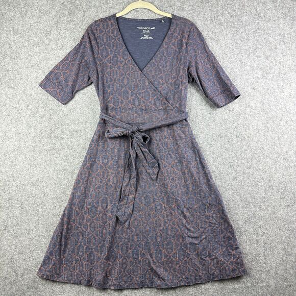 Toad & Co Cue Wrap Cafe Dress Womens S Geometric Organic Blend Travel Stretch* - Picture 1 of 16